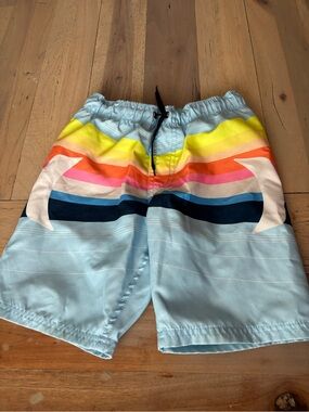 Hurley Light Blue Kids Swim Trunks with Rainbow Stripes